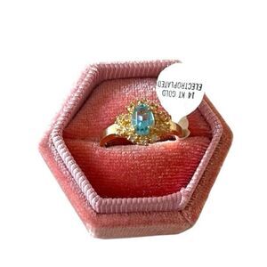 14KGE Blue Aquamarine Diamond Halo Ring Size 8